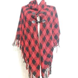 Red & black Buffalo check Poncho Soft Cozy One Size